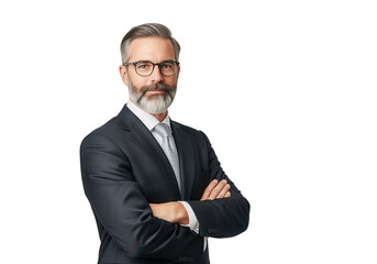 Confident Mature Businessman with Arms Crossed on White