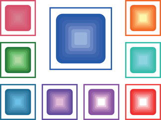 Glossy Web Button Icons Set – Shiny Square Glass Style Vector Design with Blank Push Elements in Multiple Colors for Website UI, Internet Symbols, and App Interfaces