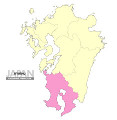日本地図 九州 鹿児島県 県境有り 02