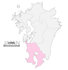 日本地図 九州 鹿児島県 県境有り 03