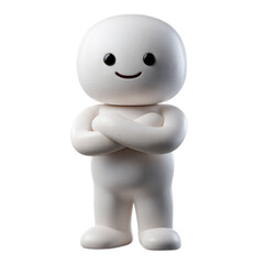 Photo of a charming white toy figure with a friendly smile stands confidently with arms crossed on a transparent background