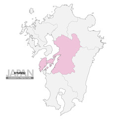 Obraz premium 日本地図 九州 熊本県 県境有り 03