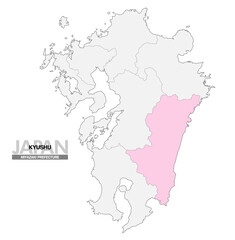 日本地図 九州 宮崎県 県境有り 03