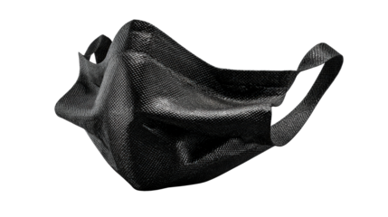 Folded carbon mask with shadow background isolated on a Transparent background, PNG file.