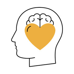 Emotional Intelligence Line Icon with Brain and Heart.