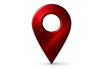 Shiny red metallic map pin indicating location with transparent background, perfect for navigation and positioning concepts