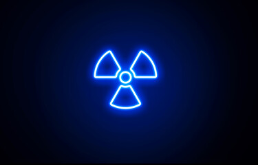 Neon nuclear radiation hazard symbol icon on black background. This design represents radioactive danger or nuclear energy. neon warning signs, safety nuclear-related content.