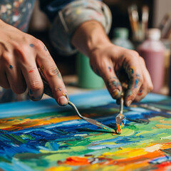 Obraz premium Artist painting art artwork creative painter palette knife colorful oil paint fine art expressionism on transparent background silhouette