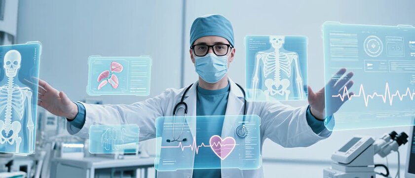Medical Diagnosis, Doctor, Hospital, Stock Photo, Futuristic Lab, Front View, Digital Health Innovation for SEO