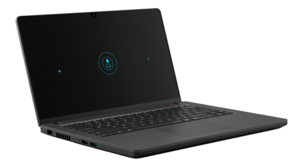 Sleek modern laptop displaying futuristic interface, perfect for tech presentations and digital innovation concepts