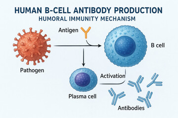 Human B-Cell Antibody Production - Humoral Immunity Illustration
