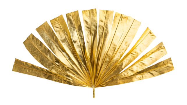 Stunning golden fan leaf adds opulent elegance to modern decor, creating luxurious accents and sophisticated style isolated on white background 