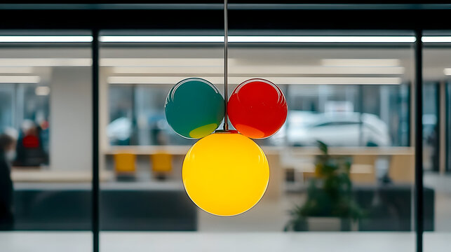 Brightly colored lights are reflected on a wet glass window