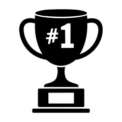 A black and white trophy with the number one on it signifying a win or first place achievement award