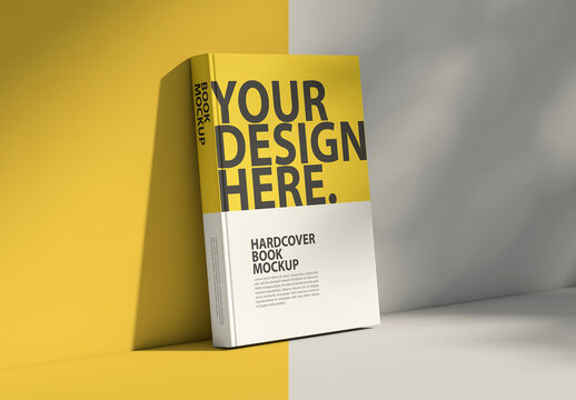 Vertical hardcover book mockup with spine
