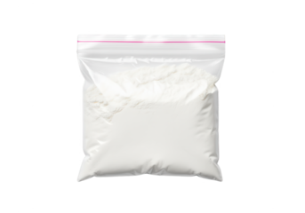 Plastic Bag Filled with White Powder Isolated