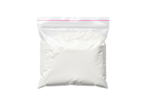 Plastic Bag Filled with White Powder Isolated