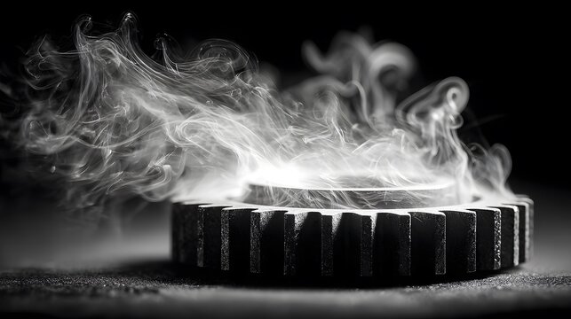 Industrial gear with smoke effect black and white photography stock image