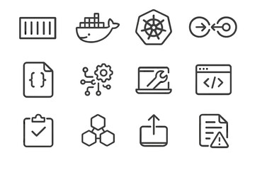 Fototapeta premium Set of gray devops and programming icons on a textured background