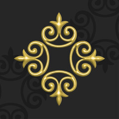 Golden Ethnic Ornament in 3D Style &ndash; Traditional Element on Dark Background