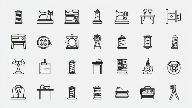 Set of 45 outline icons related to textile industry. Linear icon collection. Editable stroke. Vector illustration