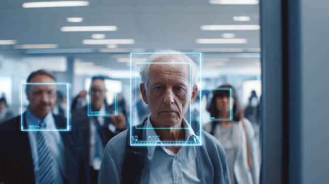 AI facial recognition display in airport security checkpoint - Powered by Adobe