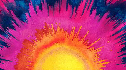 Vibrant abstract burst of pink and yellow energy exploding outward watercolor background