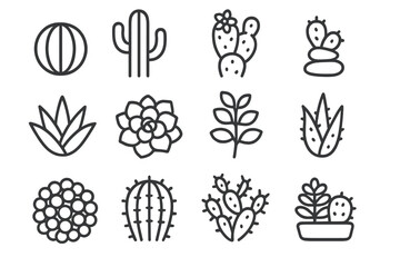 Succulent and cactus icons on dark background