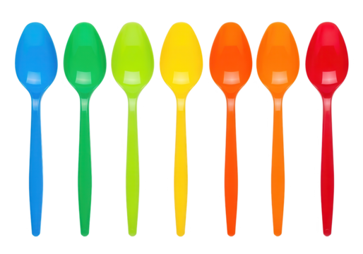 Colorful Plastic Spoons in a Row on White