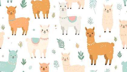 Naklejka premium Cute llama pattern (1)