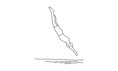 Minimalist Line Drawing of a Diver in Mid-Dive Pose