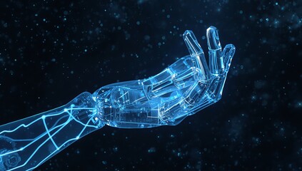 3D Render of a Crystalline Robotic Hand with Glowing Energy Veins in Futuristic Void 3