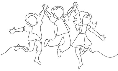 Joyful Children Jumping - Minimalist Line Drawing