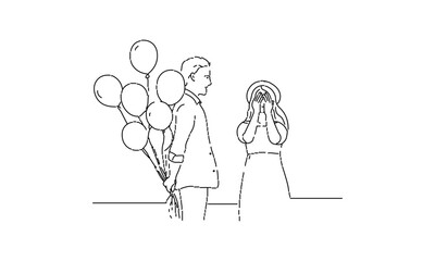 Surprise with Balloons - Minimalist Line Drawing