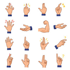 Fototapeta premium Cartoon Hands: Diverse Gestures, Bright Style, Playful Mood