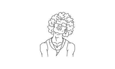 Line Art of a Person with Curly Hair and Necklaces