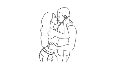 Line Art of a Couple Embracing and Kissing
