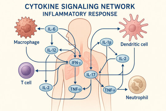 Cytokine Signaling Network, Inflammatory Response Illustration