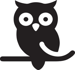 Stylized Owl Icon, Simple and Bold Black Silhouette Vector