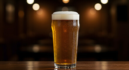 Copo de cerveja gelada artesanal em bar escuro bebida refrescante para happy hour