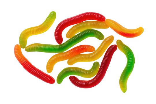 Gummy worms isolated on a white background, png, transparent