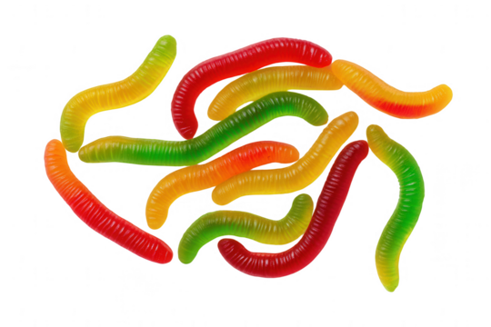 Gummy worms isolated on a white background, png, transparent
