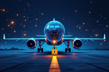 Securing the skies a digital airplane with a padlock for aviation security