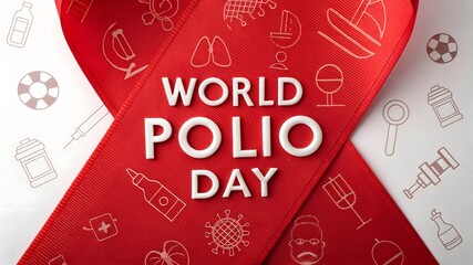 World Polio Day: A graphic depicts a call to action for World Polio Day, represented by a symbolic red ribbon bearing the words 'World Polio Day', complemented by illustrated icons.