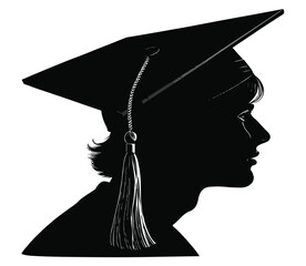 Graduation Silhouette, Side Profile of a Graduate with Cap and Tassel Vector