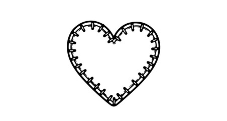 Sewn heart outline vector graphic for valentine's day cards and diy craft projects and love themed designs