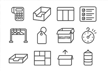 Organizing supplies and materials for effective decluttering and storage activities at home or in an office setting