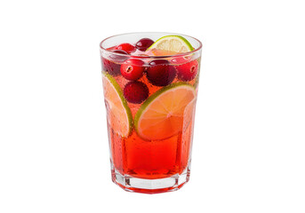 Refreshing Cranberry Lime Spritzer in Glass on White Background