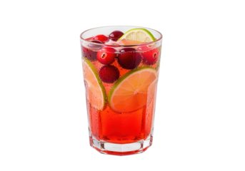 Refreshing Cranberry Lime Spritzer in Glass on White Background