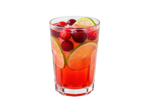 Refreshing Cranberry Lime Spritzer in Glass on White Background